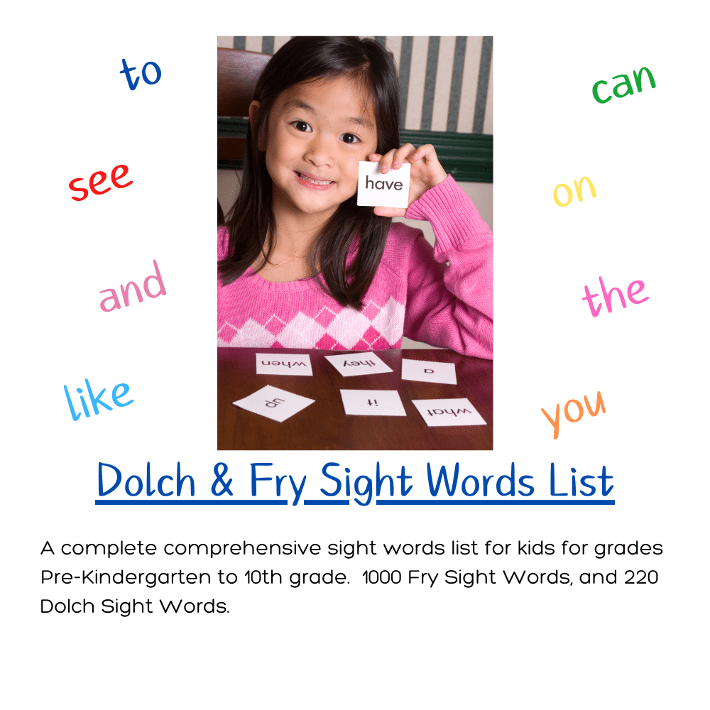 dolch and fry sight words list